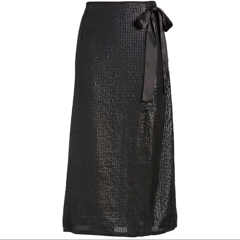 Nwt Something Navy Sequin Wrap Midipartyskirt - image 5